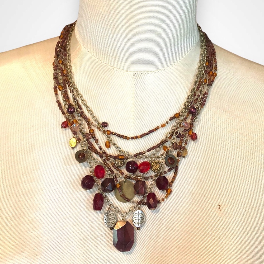 Vintage 90’s Coldwater Creek Multi Strand Metal Glass and Bead Necklace